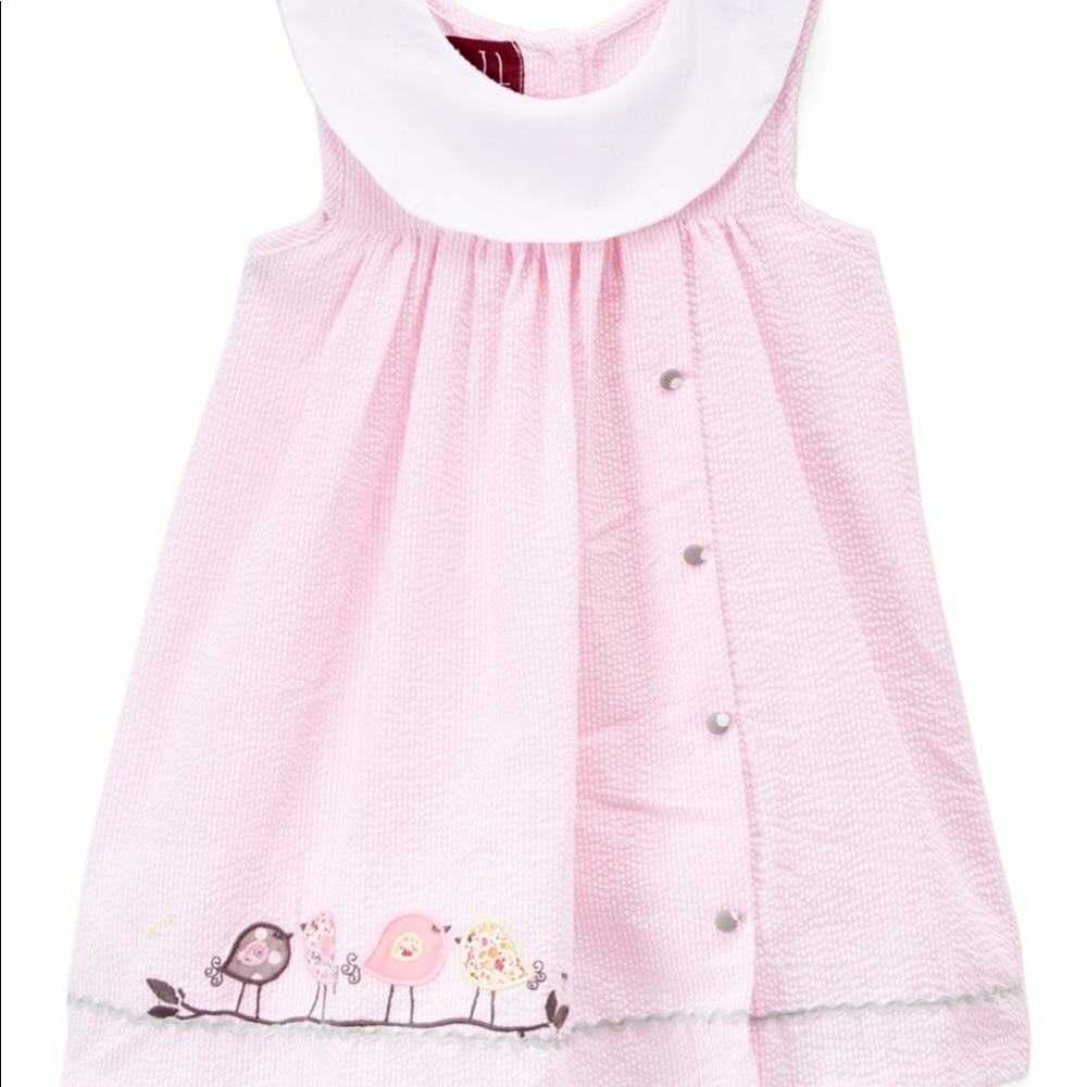 Lil Cactus Pink Bird Seersucker Yoke Dress